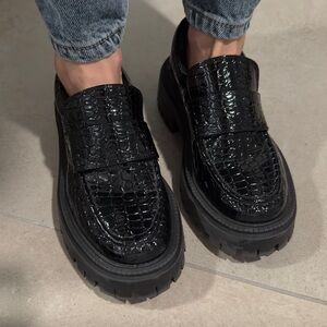 Topshop Lottie chunky loafers in black croc